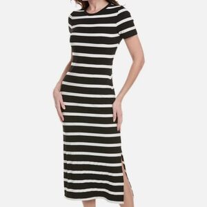 NWOT Vince Camuto Women's Round-Neck Rib Knit T-Shirt Midi Dress Rich Black XS